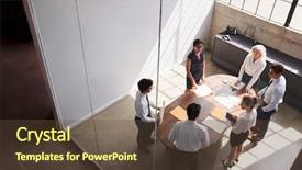  Presentation with team meeting - Cool new slide deck with manager in team meeting elevate backdrop and a tawny brown colored foreground