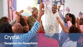  Presentation with home black family - Audience pleasing presentation design consisting of celebrating soldier returning home elevate backdrop and a teal colored foreground