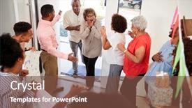  Presentation with elevate - Colorful slide set enhanced with family surprise party elevate backdrop and a tawny brown colored foreground