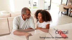  Presentation with black girl - PPT layouts having smiling at each other elevate background and a coral colored foreground