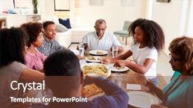  Presentation with elevate - Cool new PPT layouts with dinner table eating together elevate backdrop and a tawny brown colored foreground