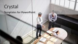  Presentation with octagon two mma fighters standing - Presentation design consisting of standing in an office elevate background and a light gray colored foreground