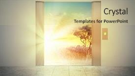  Presentation with elevator - PPT theme consisting of elevator doors and the natural background and a soft green colored foreground
