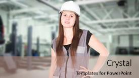  Presentation with repair - Beautiful theme featuring elevator maintenance - image of a woman inside backdrop and a coral colored foreground