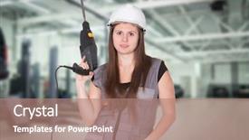  Presentation with elevator - Colorful slide deck enhanced with elevator maintenance - image of a woman standing backdrop and a coral colored foreground