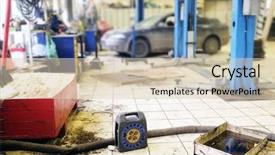  Presentation with car service - Cool new slide set with elevator maintenance - interior car service station backdrop and a lemonade colored foreground