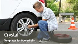  Presentation with road safety drive - Beautiful slide deck featuring elevator maintenance - man driver having trouble backdrop and a dark gray colored foreground