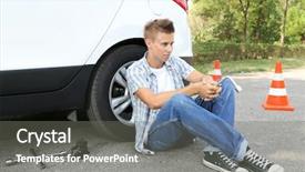  Presentation with road safety drive - Presentation design consisting of elevator maintenance - man driver having trouble background and a  colored foreground