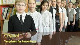  Presentation with everyone - PPT theme consisting of eleven students in school library are to each other boy in foreground holding book in his hands everyone is looking at camera focus on boy left background and a tawny brown colored foreground