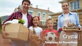  Presentation with personal belongings - Amazing slide deck having elite - portrait of happy family backdrop and a coral colored foreground