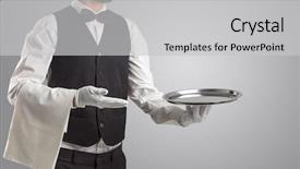  Presentation with waiter hand in white glove - Slides with elite - waiter serving with white gloves background and a light gray colored foreground