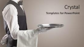  Presentation with waiter hand in white glove - Cool new presentation theme with elite - waiter serving with white gloves backdrop and a light gray colored foreground