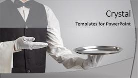  Presentation with waiter hand in white glove - Amazing presentation design having elite - waiter serving with white gloves backdrop and a light gray colored foreground
