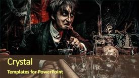  Presentation with magical - Slide deck with elixir in his laboratory alchemist background and a tawny brown colored foreground