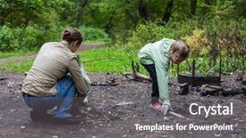  Presentation with daughter mother - Cool new PPT theme with community worker - mother and daughter helping clean backdrop and a gray colored foreground