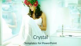  Presentation with looking glass - Amazing theme having ell - beautiful woman in white dress backdrop and a cool aqua colored foreground