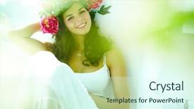  Presentation with camera - Beautiful presentation theme featuring ell - beautiful woman in white dress backdrop and a cool aqua colored foreground