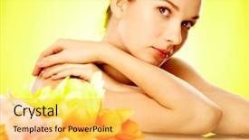  Presentation with woman praying over bible - Slides consisting of ell - gorgeous woman looking at camera background and a yellow colored foreground