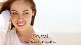  Presentation with happy image - Presentation theme enhanced with ell - image of happy female looking background and a coral colored foreground