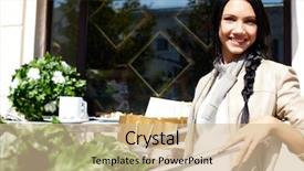  Presentation with happy image - Presentation featuring ell - image of happy female background and a soft green colored foreground