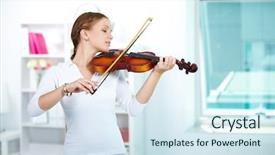  Presentation with female - Presentation theme consisting of ell - portrait of a young female background and a sky blue colored foreground