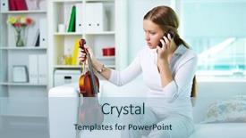  Presentation with portrait of excited overjoyed female - Amazing presentation theme having ell - portrait of a young female backdrop and a  colored foreground