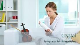  Presentation with adultery concept of broken marriage - Presentation theme with ell - portrait of a young violinist background and a sky blue colored foreground