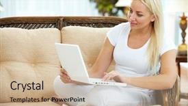  Presentation with rock minerals portrait - Colorful slide deck enhanced with ell - portrait of charming blonde sitting backdrop and a soft green colored foreground