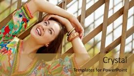  Presentation with girl scouts explorer summer - PPT layouts enhanced with young businesswoman with huge pencil changing word impossible background and a ocean colored foreground