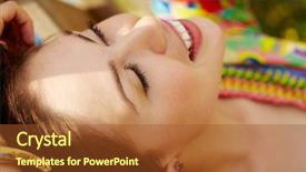  Presentation with joyful - Cool new slide set with ell - portrait of joyful girl relaxing backdrop and a tawny brown colored foreground