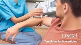  Presentation with ultrasound - PPT theme enhanced with ellbow - doctor conducting ultrasound examination background and a coral colored foreground