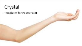  Presentation with waiter hand in white glove - Presentation with ellbow - female hand on white background background and a white colored foreground