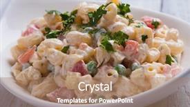  Presentation with salad dressing - PPT layouts enhanced with ellbow - homemade macaroni salad with elbow background and a coral colored foreground