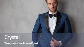  Presentation with grey - Slide deck enhanced with ellegant man buttoning his jacket background and a  colored foreground