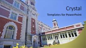  Presentation with immigration - Cool new presentation design with ellis island immigration building on a summer day backdrop and a light blue colored foreground
