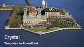  Presentation with new york state - Colorful PPT layouts enhanced with ellis island new york backdrop and a ocean colored foreground