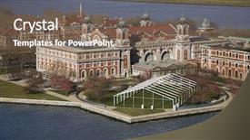  Presentation with new york state - Audience pleasing theme consisting of ellis island new york backdrop and a violet colored foreground