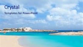  Presentation with turquoise beach - Presentation theme with els pujols formentera white sand beach turquoise water in balearic islands background and a sky blue colored foreground