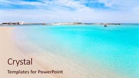  Presentation with turquoise beach - Presentation theme consisting of els pujols formentera white sand beach turquoise water in balearic islands background and a lemonade colored foreground