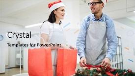  Presentation with christmas presents - Amazing PPT layouts having elves workshop - cheerful positive young employees backdrop and a  colored foreground