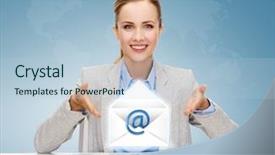  Presentation with business technology internet and network - PPT theme featuring email newsletters - business technology internet and office background and a light blue colored foreground