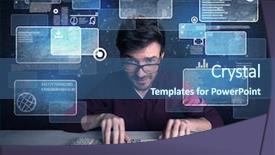  Presentation with computer hacker - Colorful PPT theme enhanced with email scanning - confident young hacker working hard backdrop and a ocean colored foreground