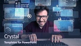  Presentation with computer hacker - Presentation design with email scanning - confident young hacker working hard background and a ocean colored foreground