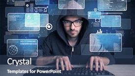  Presentation with computer hacker - Audience pleasing PPT layouts consisting of email scanning - confident young hacker working hard backdrop and a ocean colored foreground