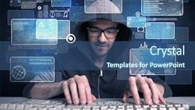  Presentation with computer hacker - Presentation theme having email scanning - confident young hacker working hard background and a ocean colored foreground