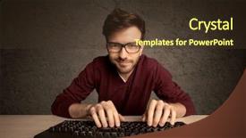  Presentation with computer hacker - Slides consisting of email scanning - young hacker with glasses dressed background and a tawny brown colored foreground