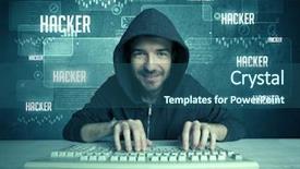  Presentation with computer hacking - Audience pleasing slides consisting of email scanning - young handsome nerd hacking internet backdrop and a ocean colored foreground