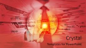  Presentation with alert - PPT layouts enhanced with email security - image of businessman touching virus background and a red colored foreground