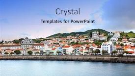  Presentation with island - Slide deck with embankment-of-horta-on-faial background and a light blue colored foreground