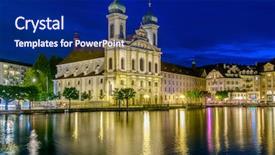  Presentation with switzerland - Colorful theme enhanced with historical architecture luzern - embankment of reuss at night backdrop and a navy blue colored foreground
